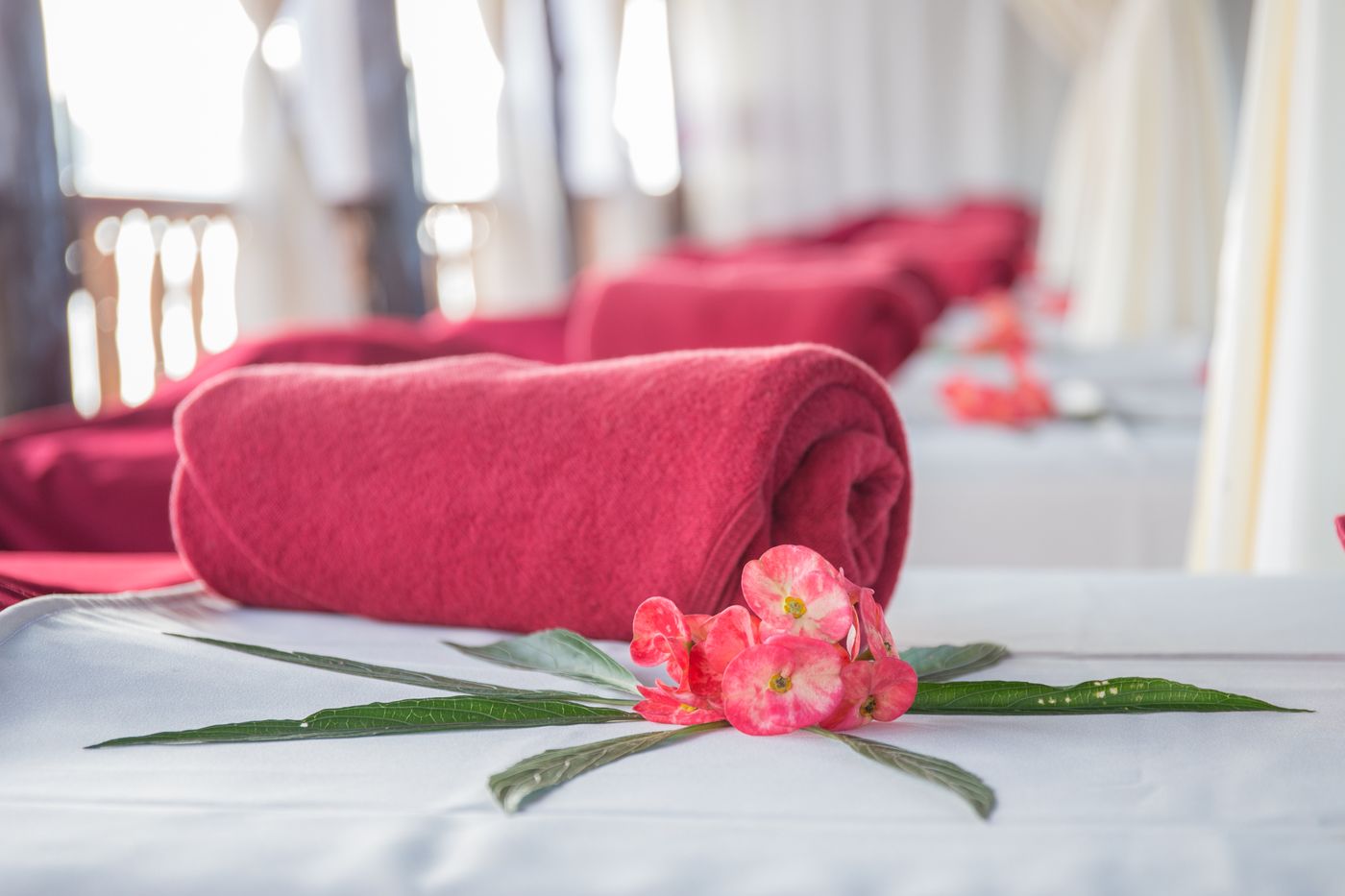 Spa towels and flowers — illustrative stock photo